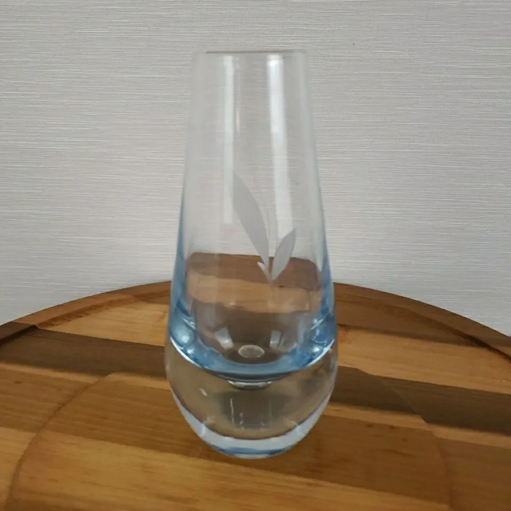 Lily of the Valley Swedish Etched Crystal Vase 6” Bubble Vintage MCM Glass